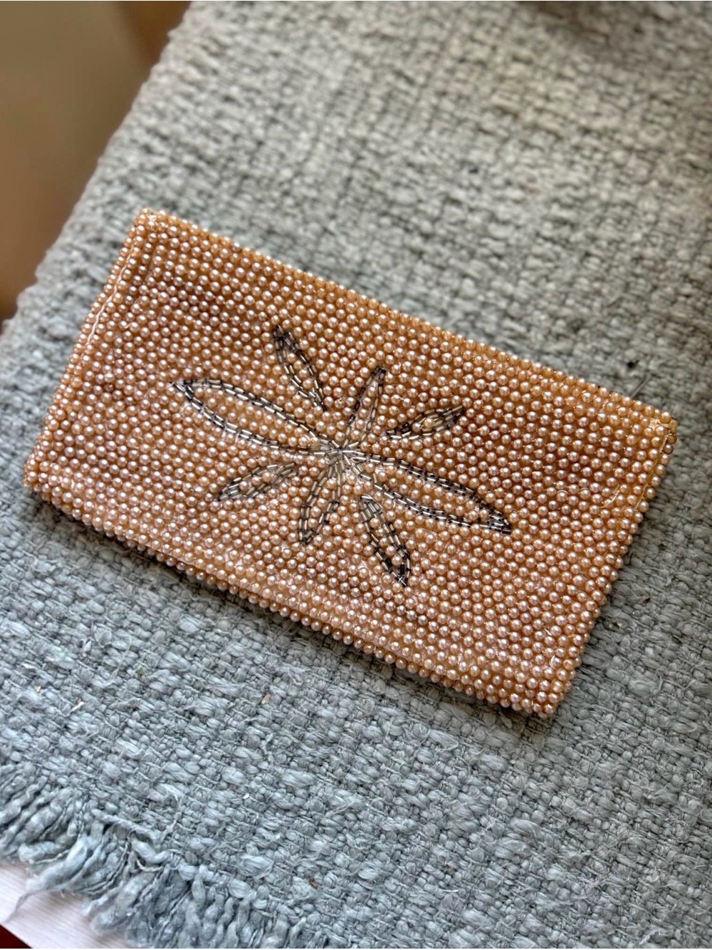 Beaded Peach Pearl Clutch Bag